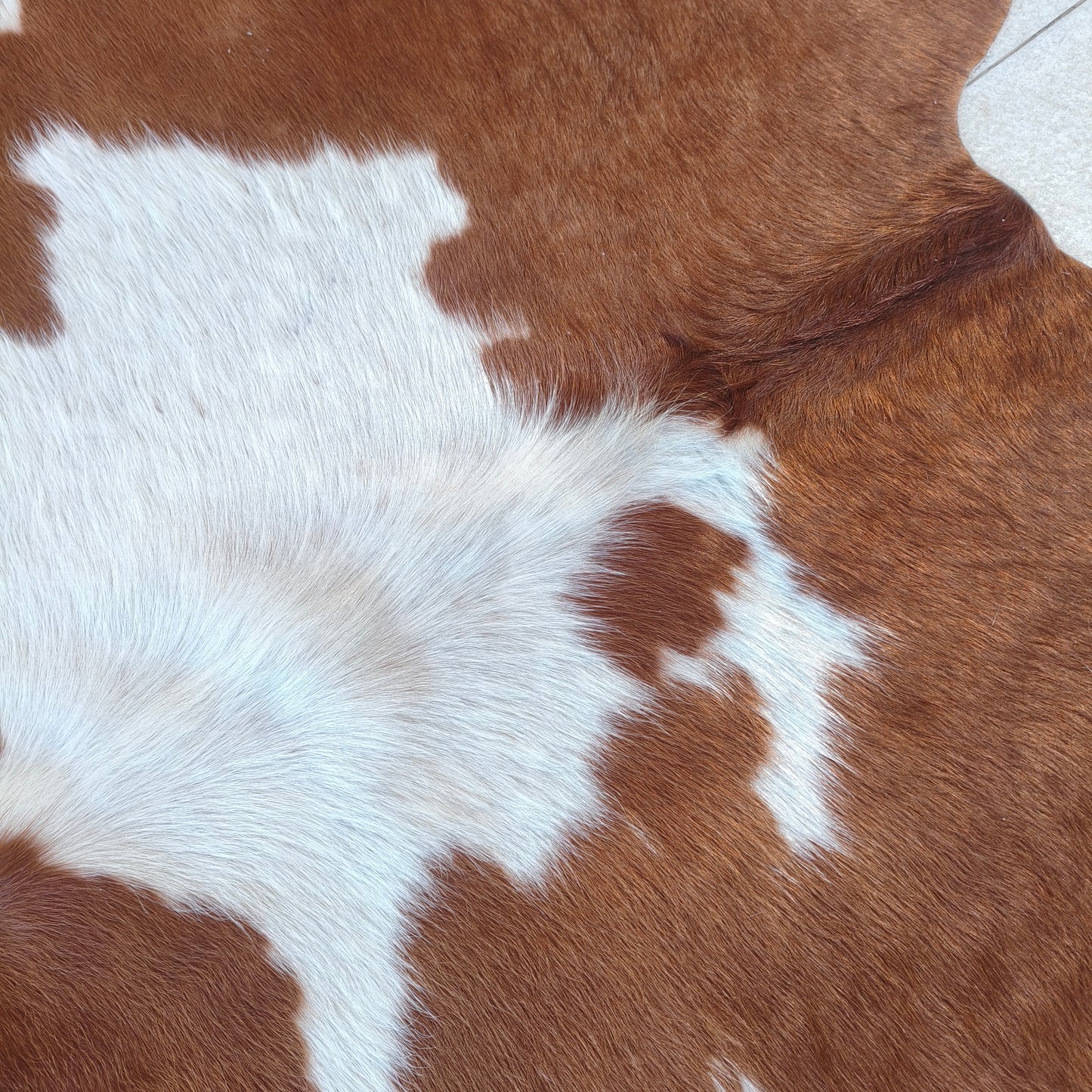 Tapete de couro de boi vermelho e branco malhado macio VB1003 — foto real 2