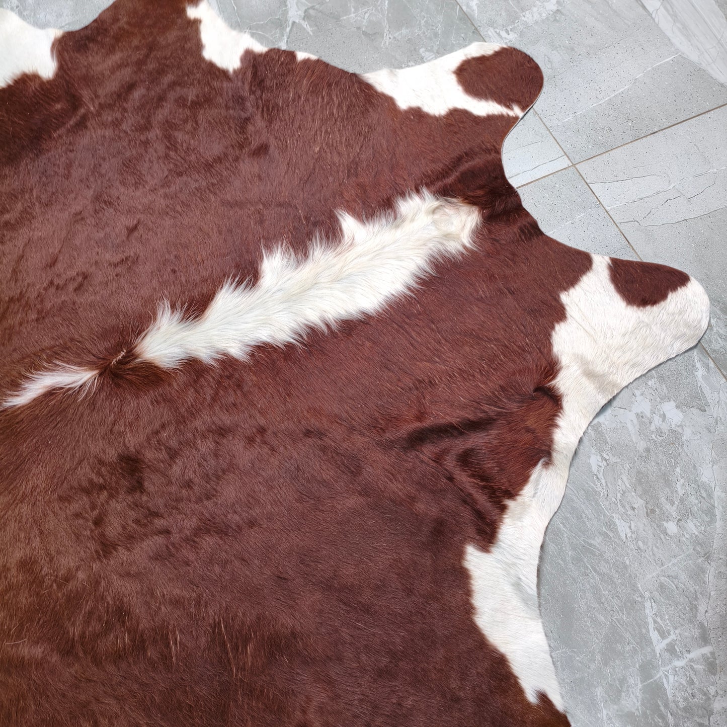 Tapete Bovino Vermelho e Branco Pelo Alto Sedoso I VB934 I 1,95x1,98m em Couro Legítimo