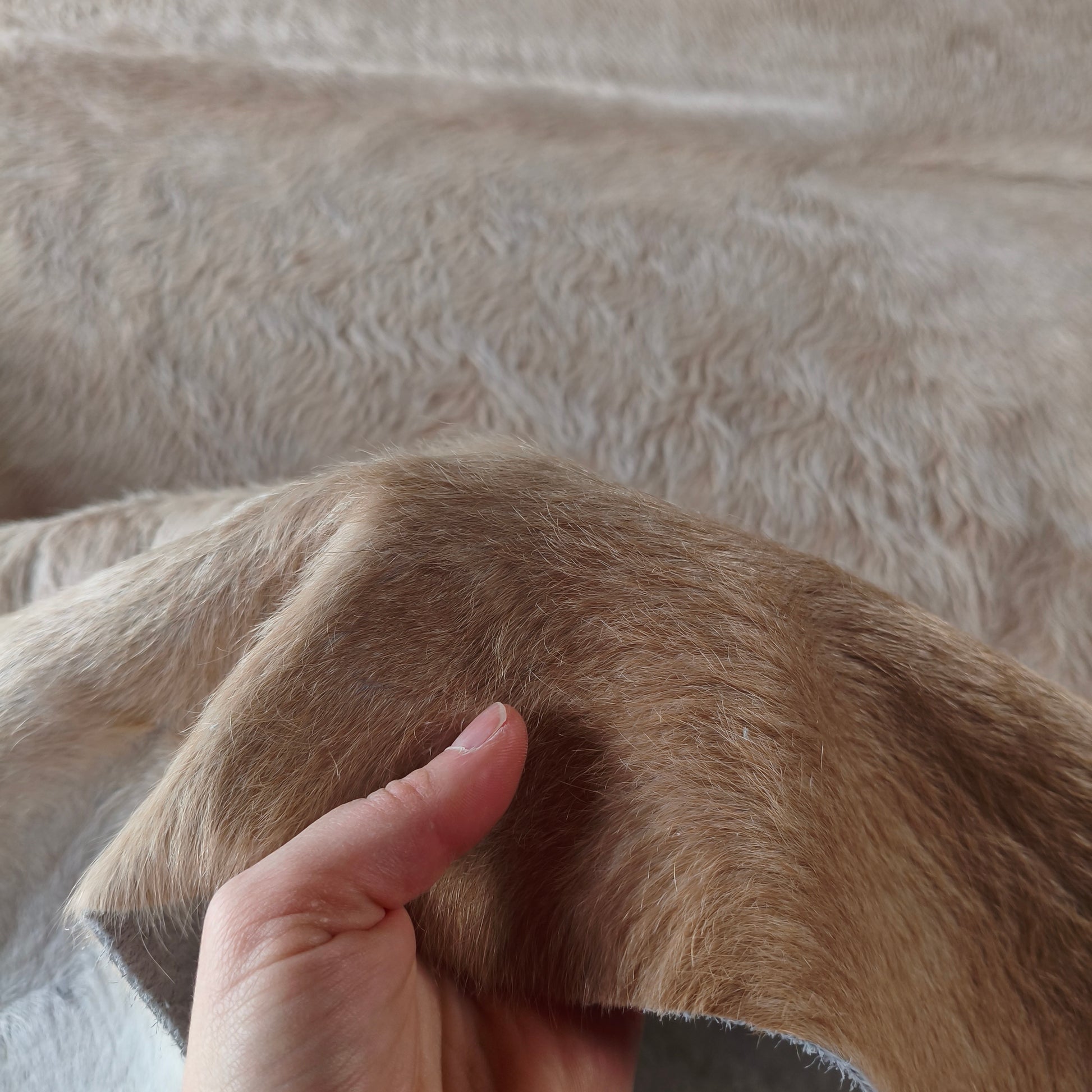 Tapete de couro de boi bege claro brilhoso BC1066 — foto real 3