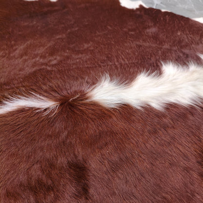 Tapete Bovino Vermelho e Branco Pelo Alto Sedoso I VB934 I 1,95x1,98m em Couro Legítimo