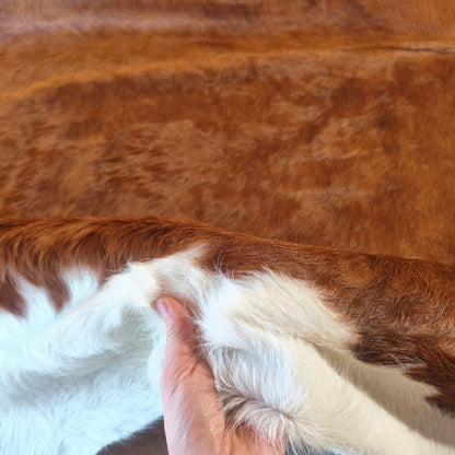 Tapete de couro de boi vermelho e branco brilhoso VB1004 — foto real 3