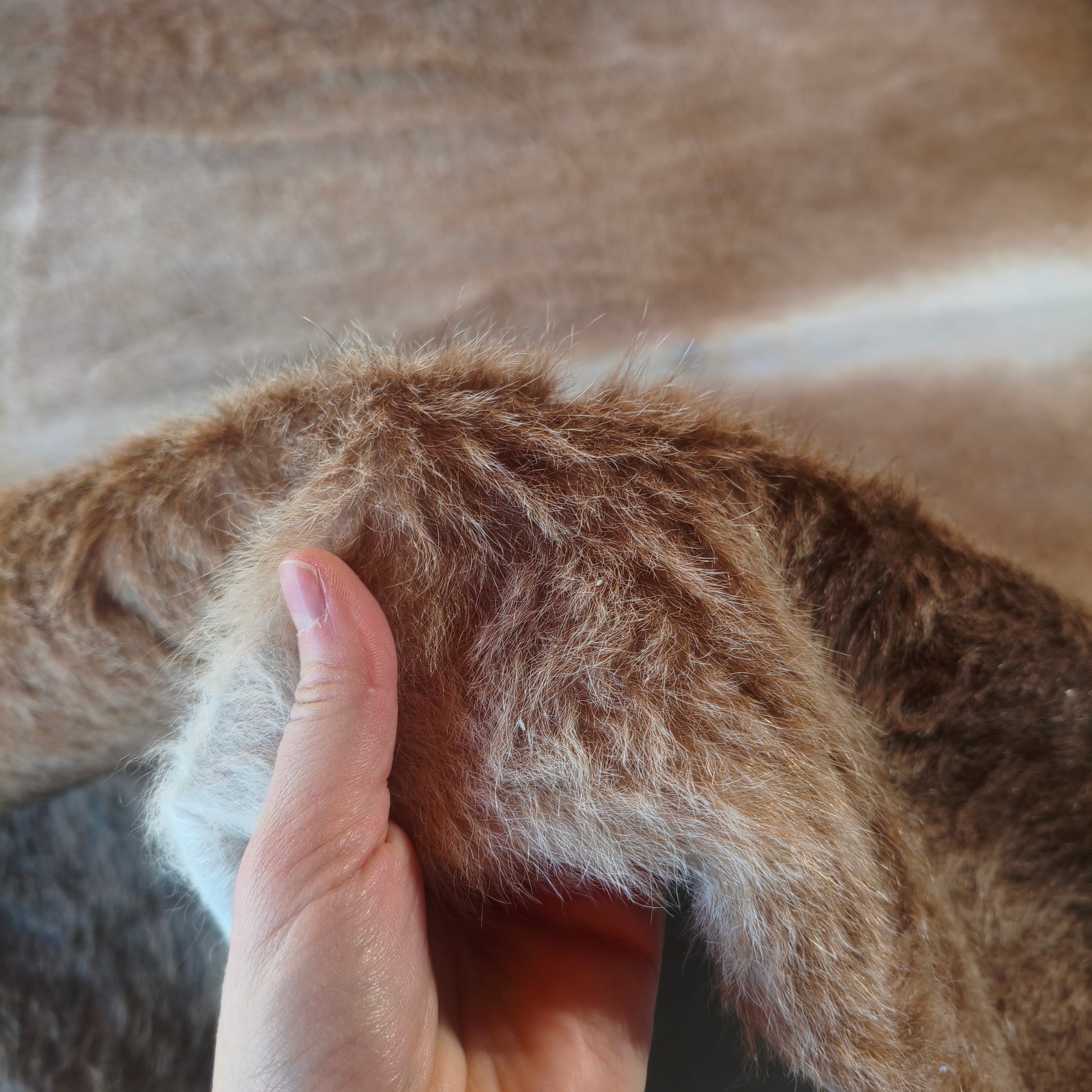 Tapete de couro de boi marrom e branco BE1000 — foto real 3