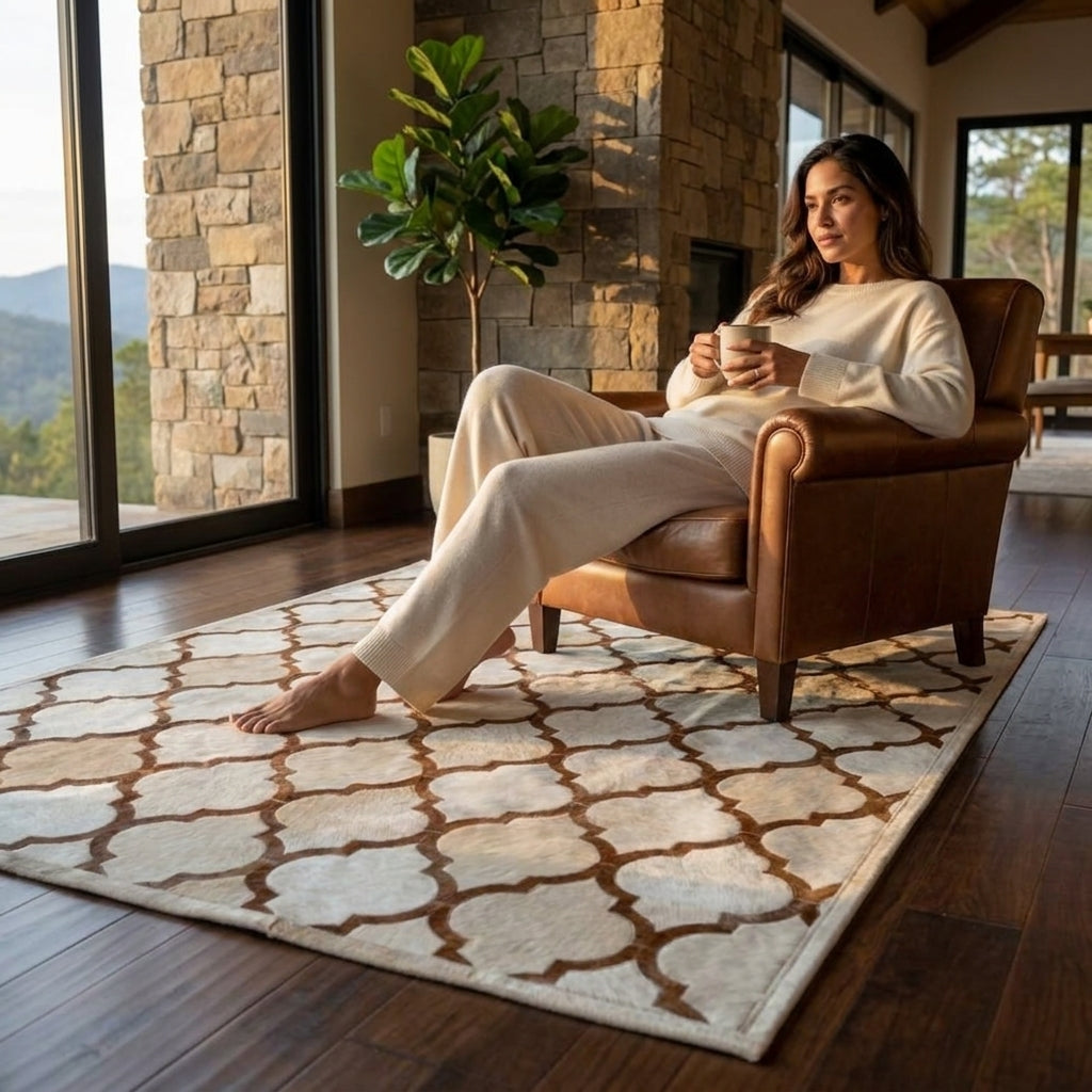 Tapete de Couro Mosaico Off White e Bege – Córdoba