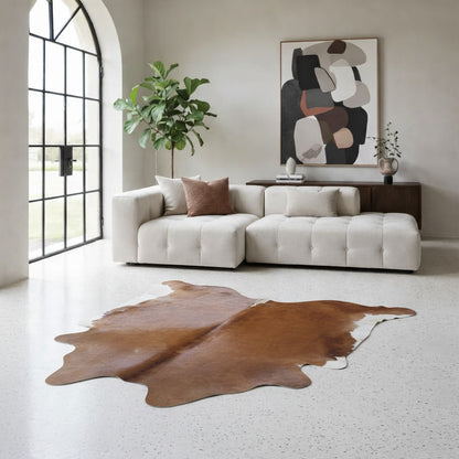 Tapete Bovino Natural Vermelho e Branco I VB348 I  2,08 x 2,08 m