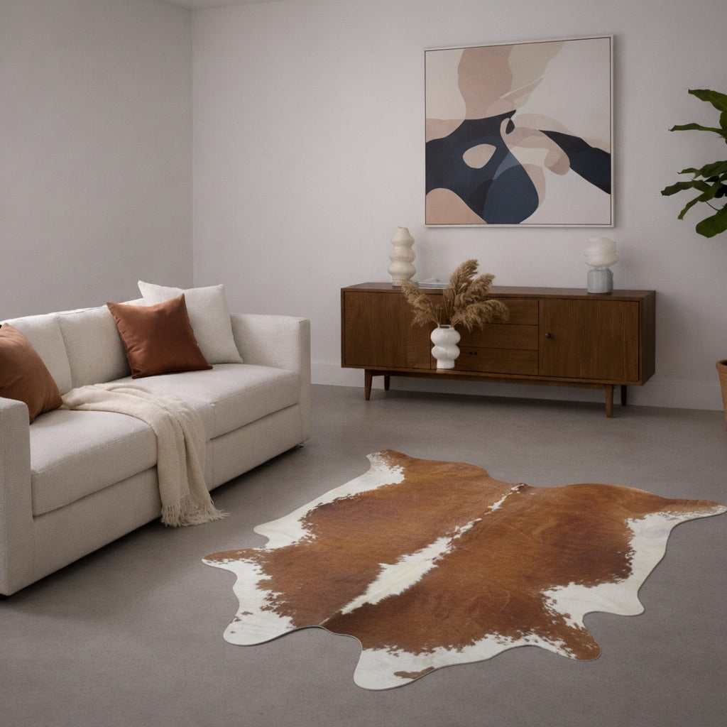 Tapete Bovino Natural Vermelho e Branco I VB358 I  2,27 x 2,35 m