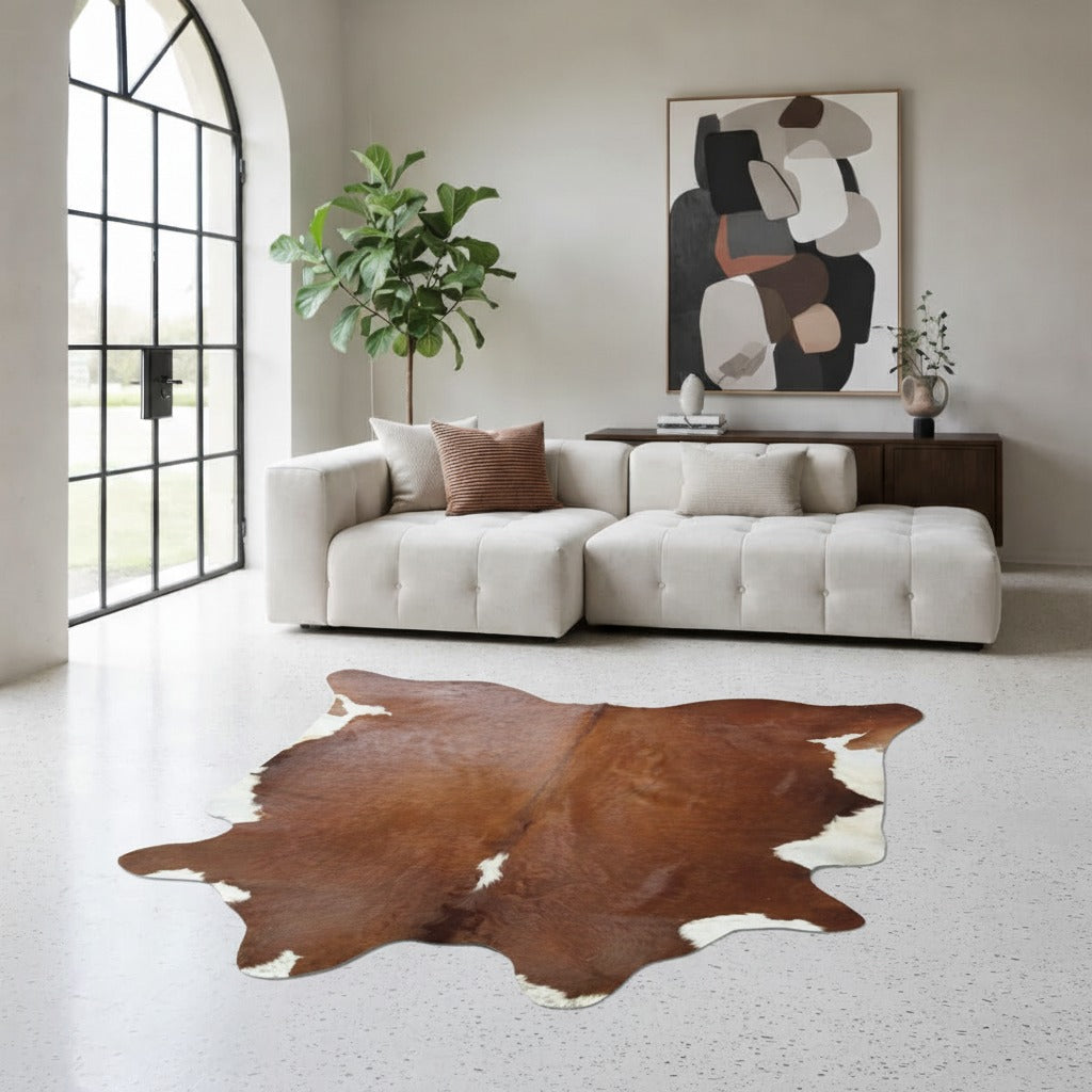 Tapete Bovino Natural Vermelho e Branco I VB344 I 2,32 x 2,14 m