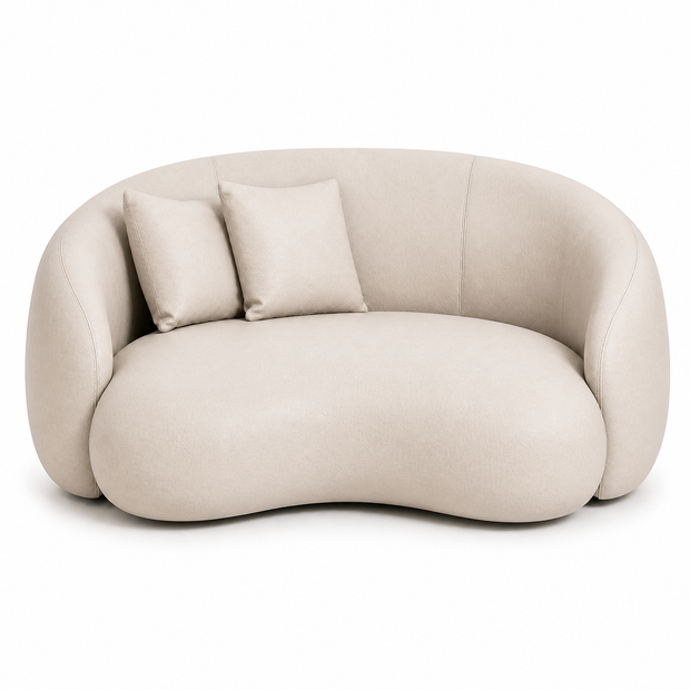 Sofá Curvo Orgânico Marfim Off-White em Couro Legítimo — 220, 260 e 300 cm — versão 220 cm — Inteiro + 2 Almofadas de Brinde