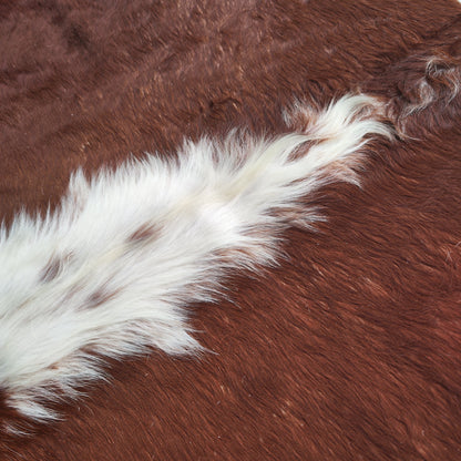 Fotografia de cima do tapete de vaca vermelho e branco