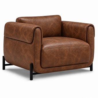 Poltrona de Couro Legítimo Plush Tabaco com Base em Aço Carbono
