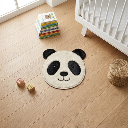 Tapete Carinha de Panda de couro natural — acabamento artesanal da Serra Gaúcha