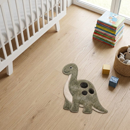 Tapete Dinossauro de couro natural em quarto montessoriano
