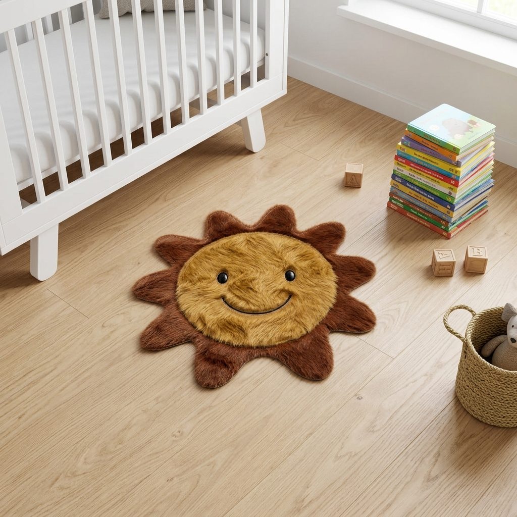 tapete infantil sol em couro bovino natural no quarto de bebê