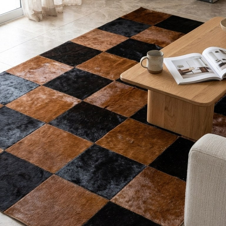 Tapete Quadriculado Marrom e Preto em ambiente
