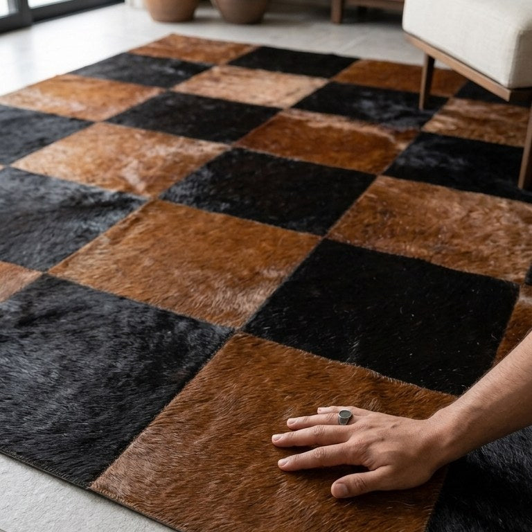 Tapete Quadriculado Marrom e Preto em ambiente