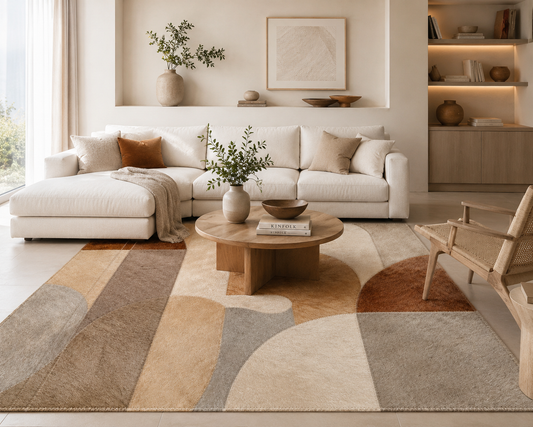 Tapete Savana Flow Orgânico de couro legítimo em ambiente de sala de estar