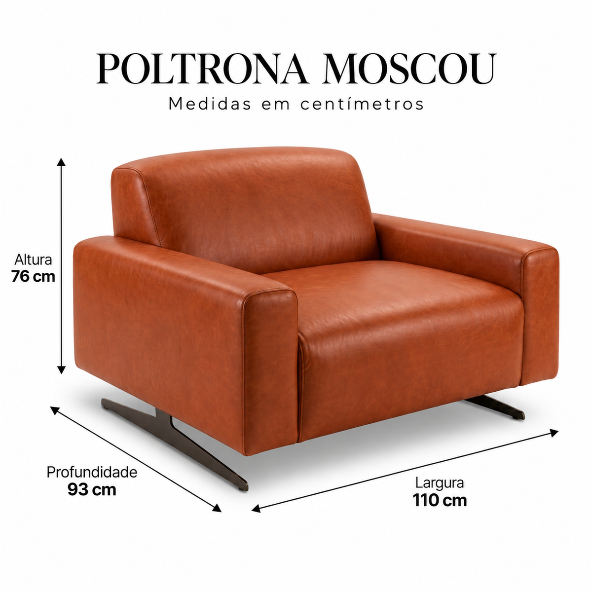 Poltrona Moscou Terracota — largura 110 cm, profundidade 93 cm, altura 76 cm