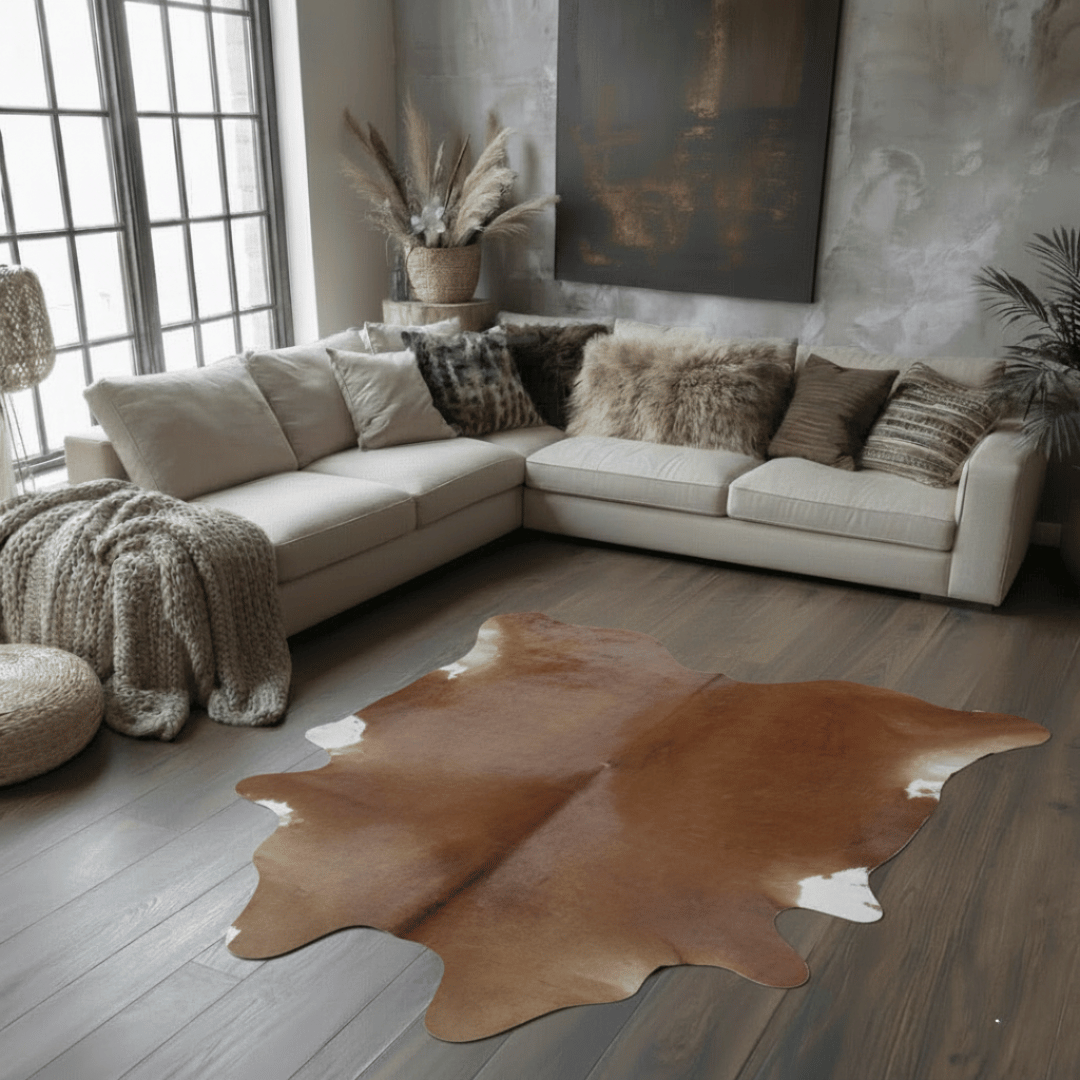 Tapete Bovino Natural Vermelho e Branco I VB067 I  2,28 x 1,87m