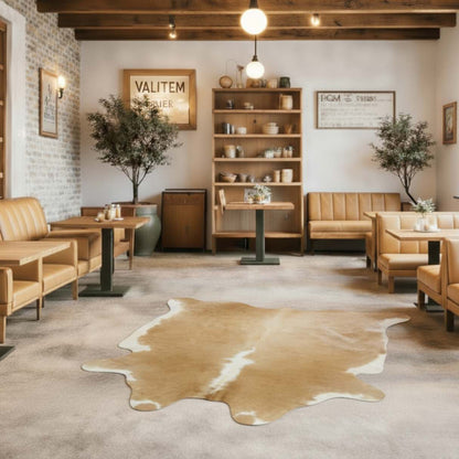 Tapete Bovino Natural Bege e Branco I BB166 I 2,07 x 1,65m