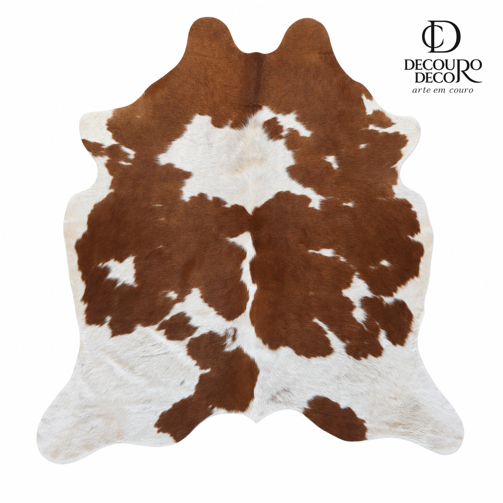 Tapete de pele de boi vermelho e branco malhado macio VB1003 1,79x1,66m em couro bovino legítimo — fundo branco