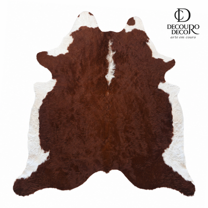 Tapete de pele de boi vermelho e branco pelo alto VB1011 2,07x1,98m em couro bovino legítimo — fundo branco