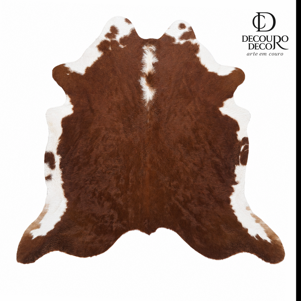 Tapete de pele de boi vermelho e branco pelo alto VB1012 1,97x2,07m em couro bovino legítimo — fundo branco