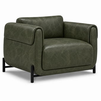Poltrona Plush verde esmeralda em Couro Legítimo com Base em Aço Carbono