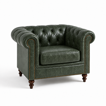 Poltrona Inglesa Chesterfield Verde Esmeralda em Couro Premium (Texturizado)