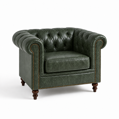 1 Poltrona Chesterfield Verde Esmeralda em couro premium texturizado