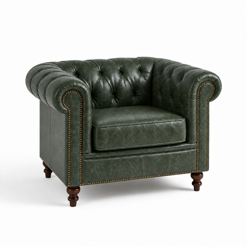 1 Poltrona Chesterfield Verde Esmeralda em couro premium texturizado