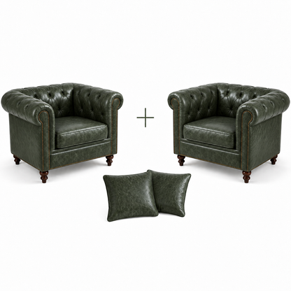 2 Poltronas Chesterfield Verde Esmeralda com 2 almofadas no mesmo couro