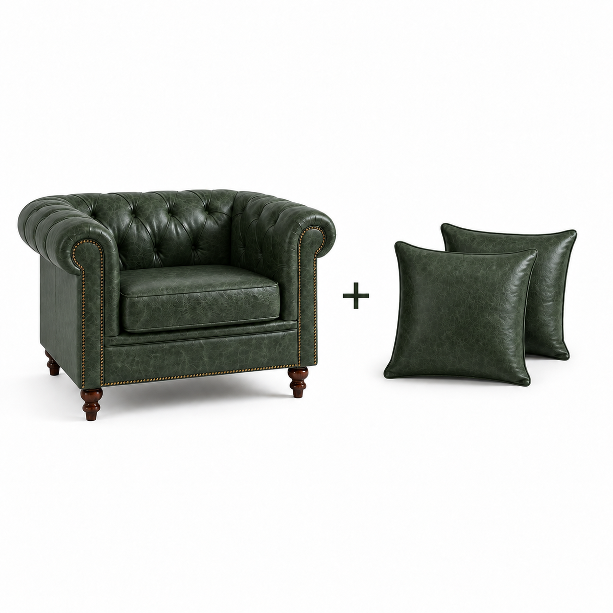 Poltrona Chesterfield Verde Esmeralda com 2 almofadas no mesmo couro
