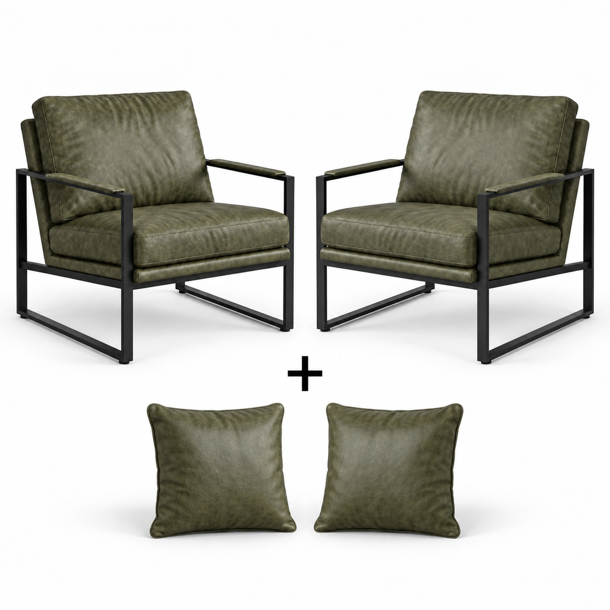 Conjunto de 2 Poltronas Diagonal em couro com 2 almofadas incluídas