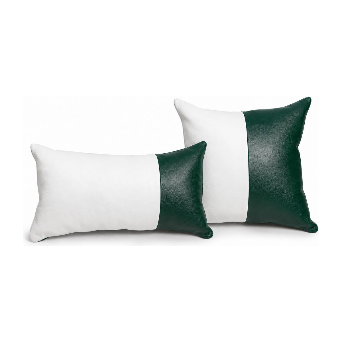 Conjunto com 02 almofadas DUE em couro legítimo verde esmeralda e branco