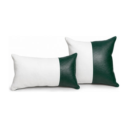 Conjunto com 02 almofadas DUE em couro legítimo verde esmeralda e branco