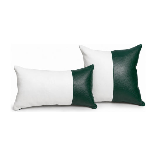 Conjunto com 02 almofadas DUE em couro legítimo verde esmeralda e branco