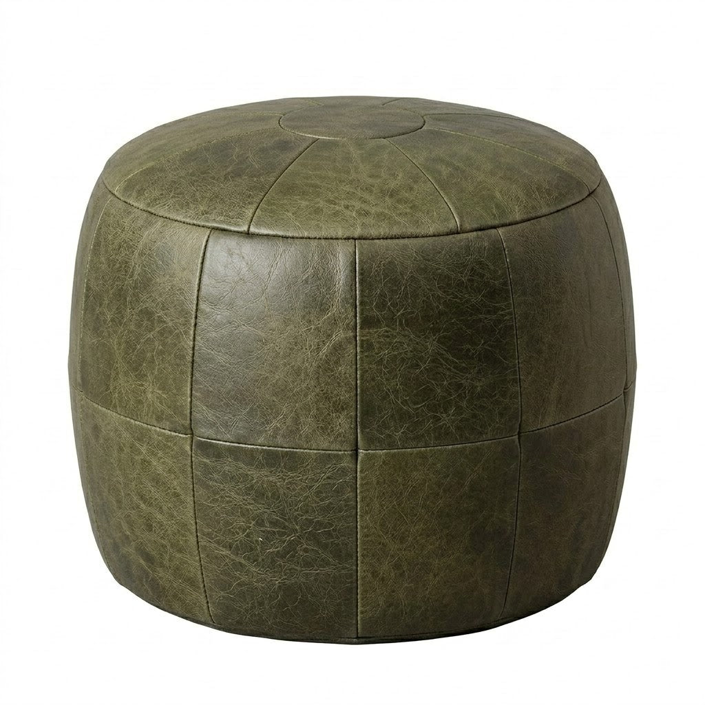 Puff Redondo Verde Esmeralda La Paz 40x40cm 100% Couro Legítimo