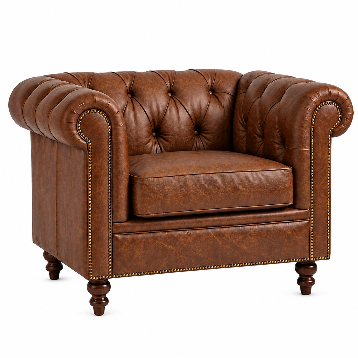 Poltrona Inglesa Chesterfield Tabaco em couro texturizado