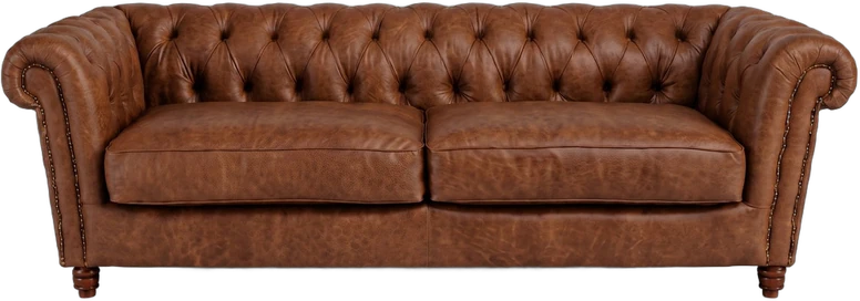 Sofá Inglês Chesterfield Conhaque em couro premium