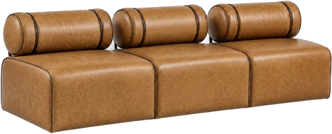 Sofá modular caramelo em couro natural na composição de 3 módulos